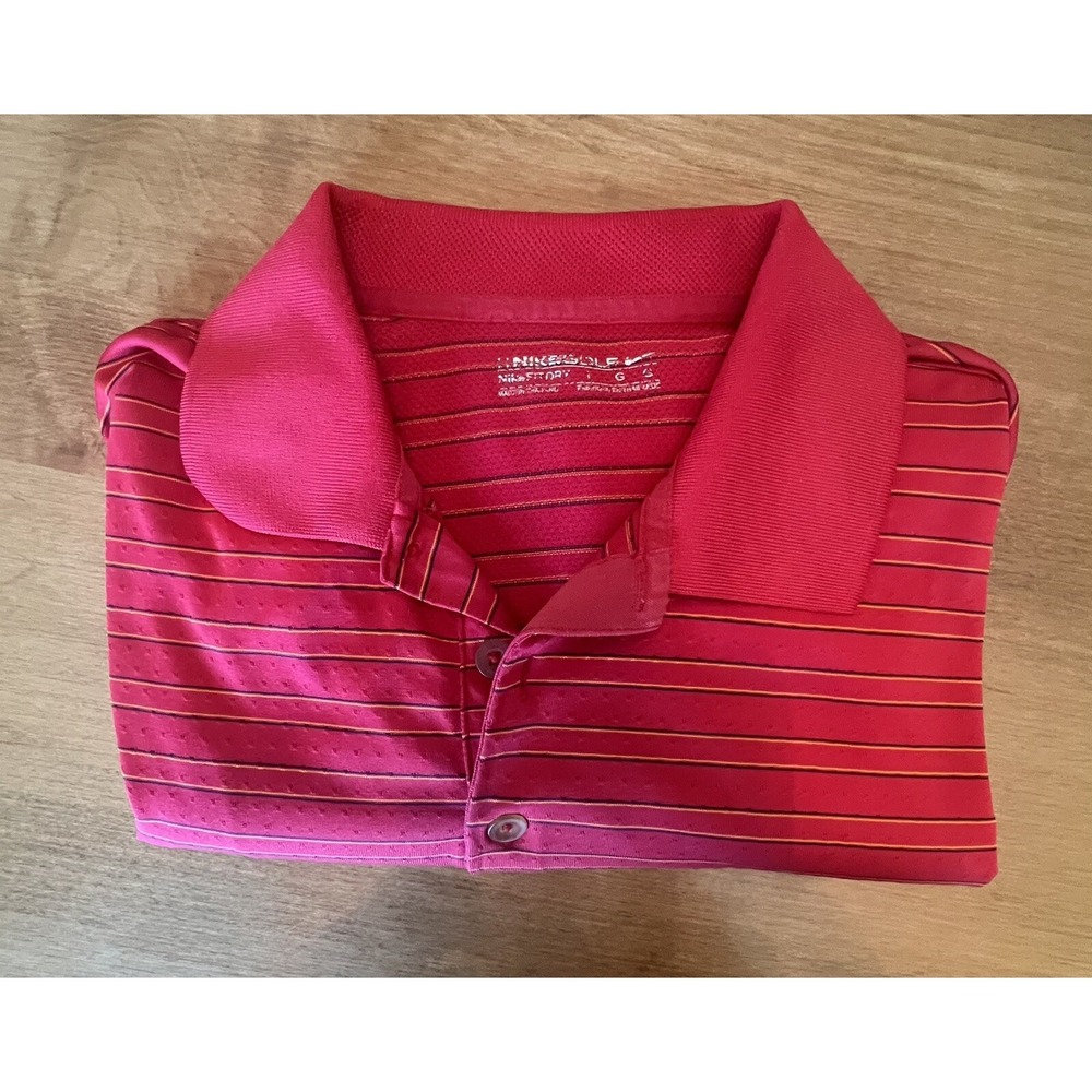 Nike Golf Nike FIT DRY Short Sleeve Polo Shirt Red Striped Size L Mens - Picture 8 of 10